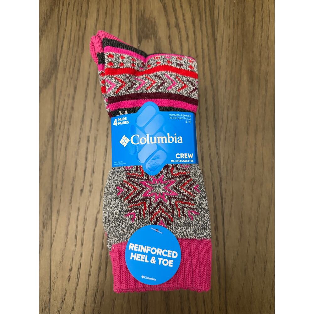 Columbia 4 Pair Crew Socks Womens 4-10 Pink Gray Cozy NWT